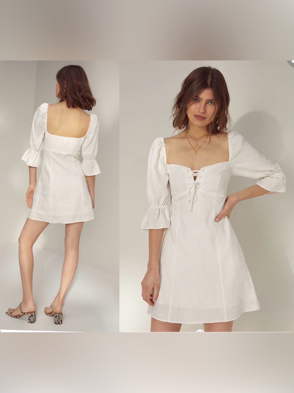 Wilfred Stanza Puff sleeve, lace-up mini dress Sz M